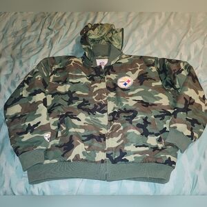 Vintage 1990s Camo Pittsburgh Steelers NFL Football Hooded‎ Puffer Jacket  2XL